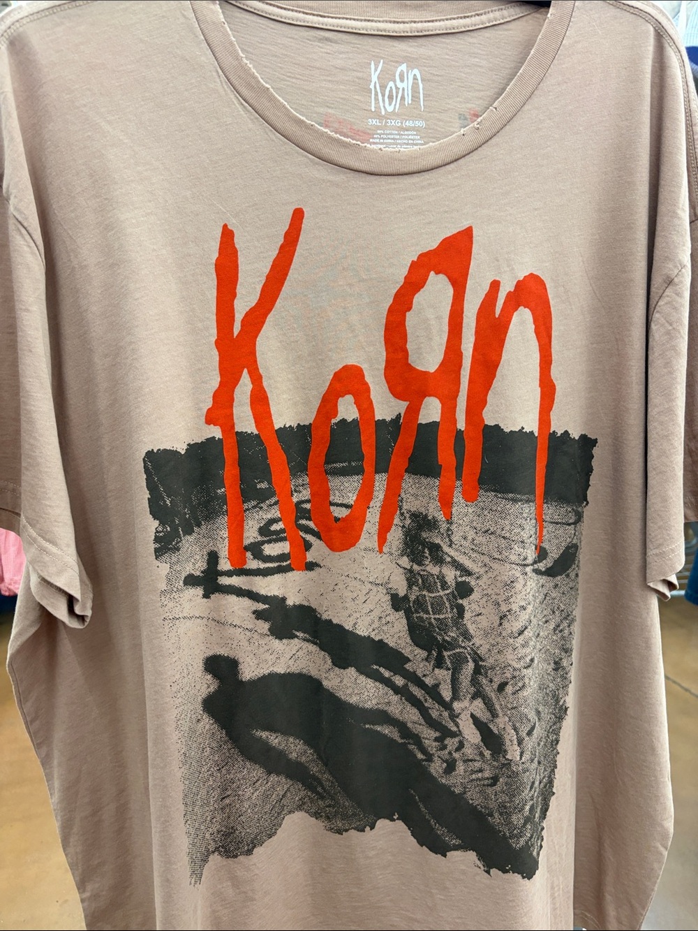 Korn Band Tee in Taupe with Red Logo